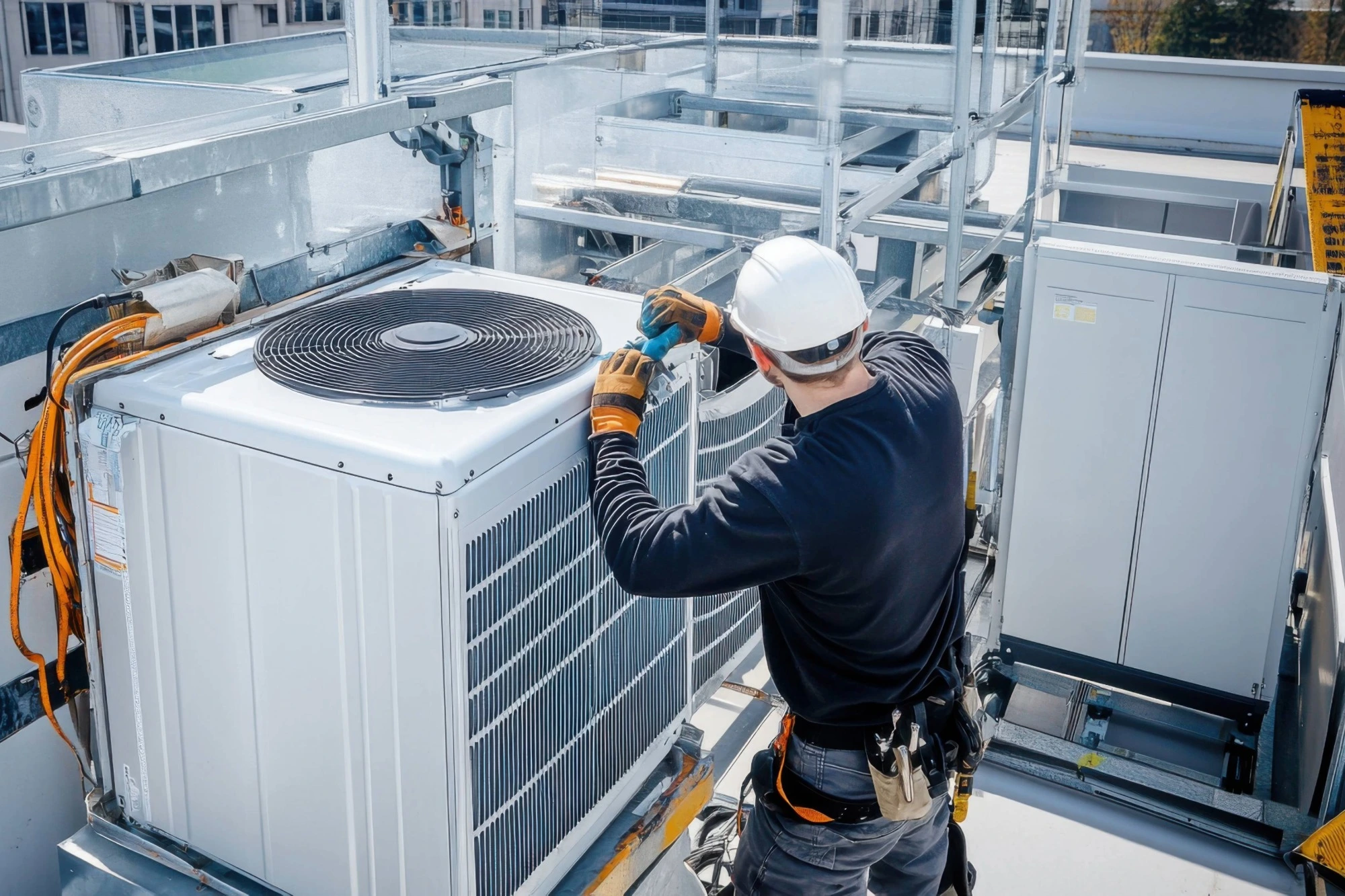 worker working on commercial hvac 